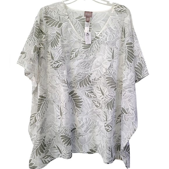 Chico's Poncho Cream Vetiver Leafy Lace Mesh Paula V New Large Extra Large - Picture 1 of 7